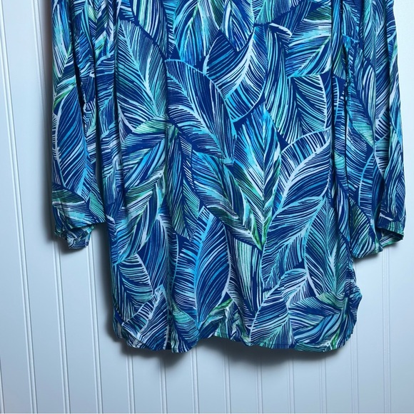 LA BLANCA Sketched Leaves Long Sleeve Tunic Swim Cover-Up Large NO FOR SALE - Picture 7 of 13